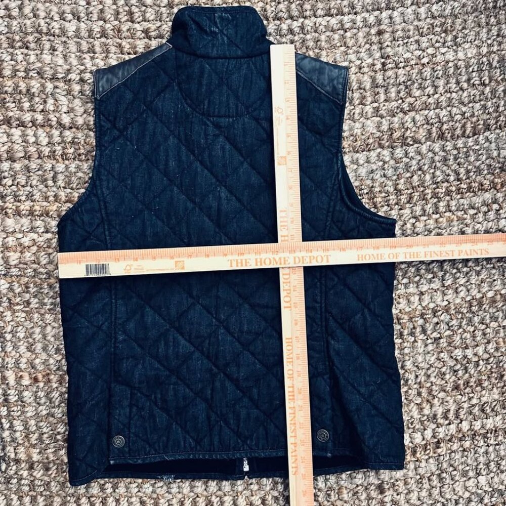 Ralph Lauren Quilted Denim Vest in Dark Blue with Brown Shoulder Patch - Picture 5 of 6